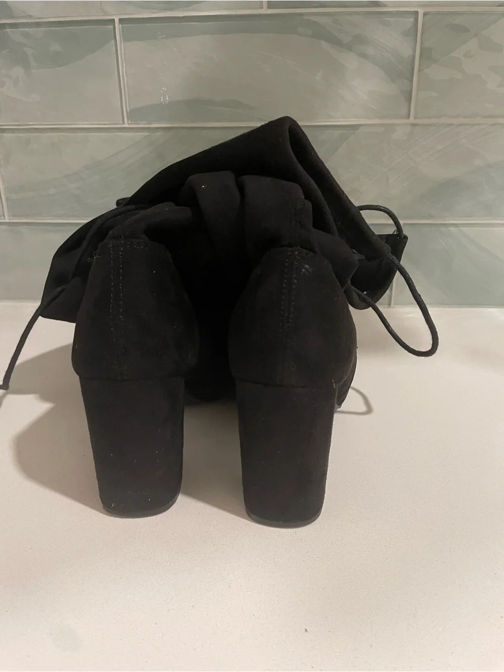Chinese Laundry Black Over-the-Knee Stretch Tie Boots